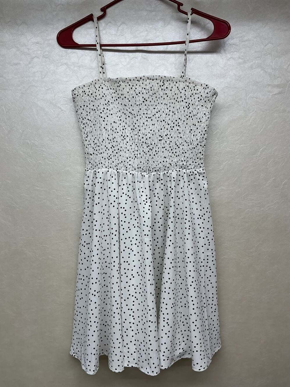Chifit Women's White and Black Polka Dot Shirred Cami Mini Dress